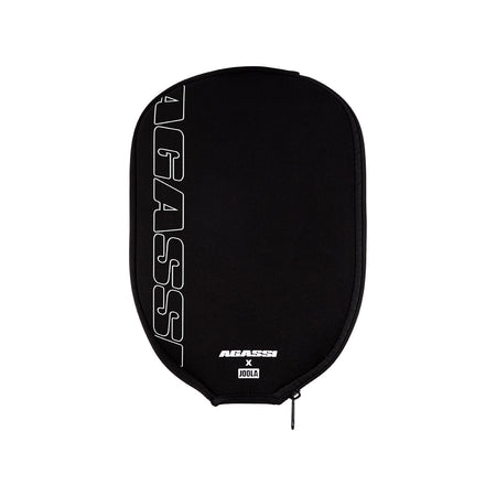 Black Agassi Neoprene pickleball paddle cover with Agassi branding on a white background.