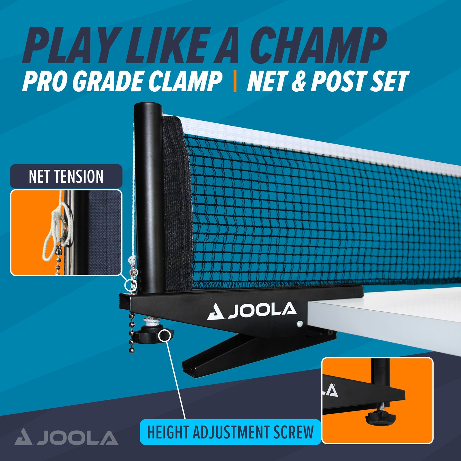 Colorful infographic showing the JOOLA inside table tennis net.