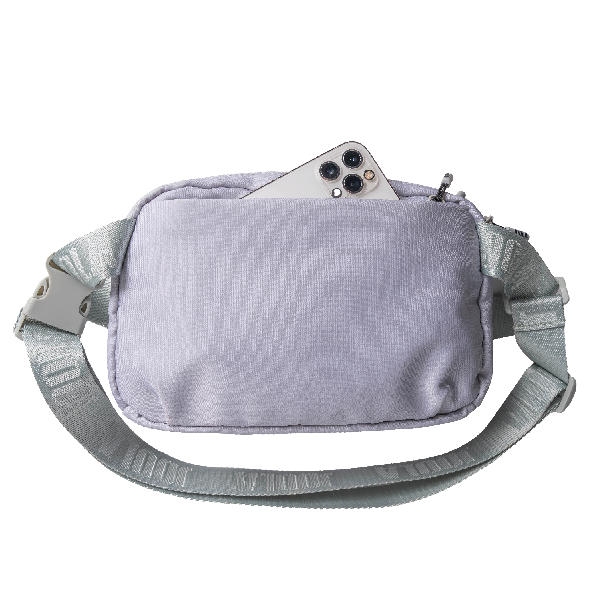 Light purple JOOLA Belt bag with a phone inside on a white background