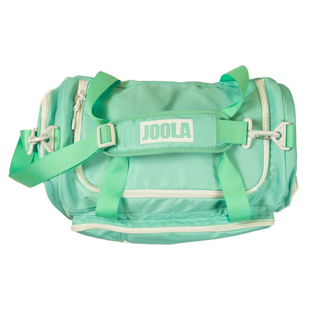 White background, aerial view of the JOOLA duffle bag with JOOLA logo on the handle.