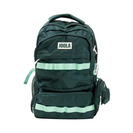 Green JOOLA Utility backpack with reflective stripes and 'JOOLA' logo on a white background