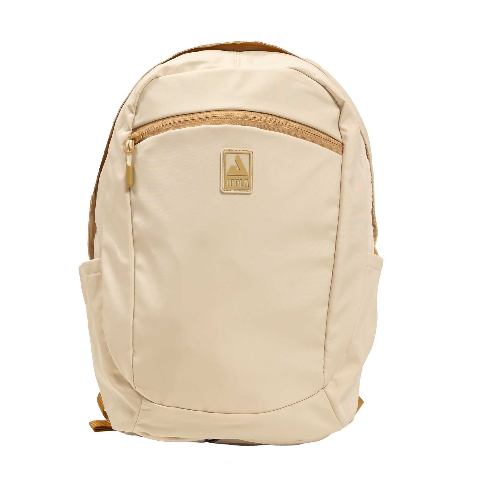Beige JOOLA backpack with a visible JOOLA brand logo on a white background