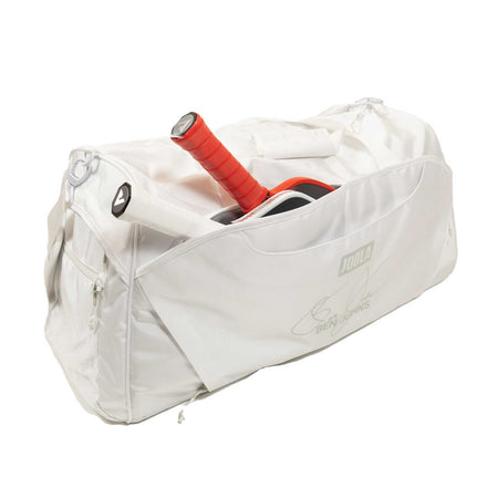 White background, image of the JOOLA Ben's Bag duffle with two paddles shown in the side pouch.