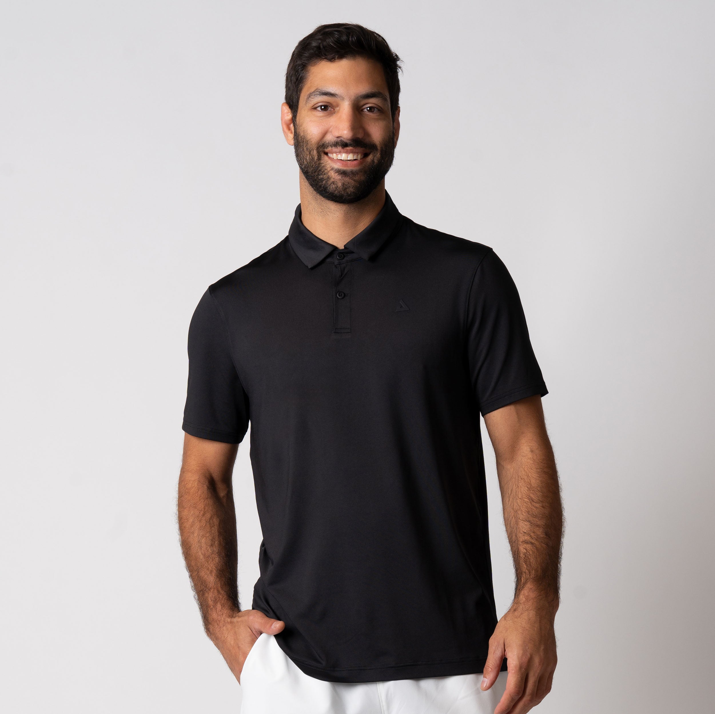 Image showing a male model who is wearing a JOOLA men's club polo, black.