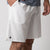 Side profile of a pair of JOOLA Men's Woven Shorts with a nine-inch inseam, white.