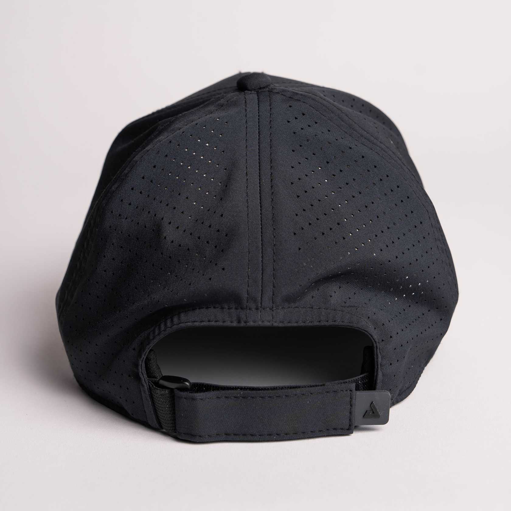 White background, product image showing the back of a JOOLA Perforated Cap, Black.