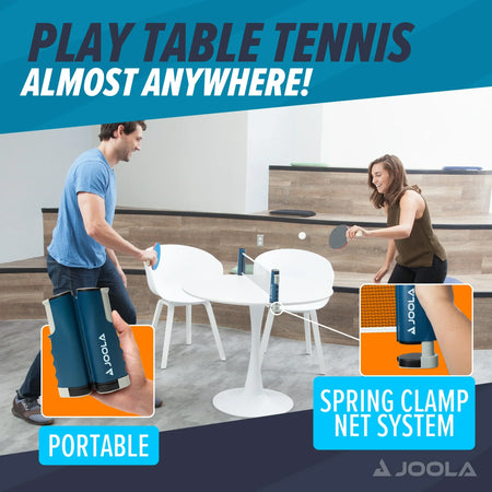 Infographic for JOOLA's portable table tennis net.