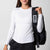 Gray background, image of a female model with a JOOLA Sling Bag over her shoulder.