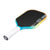 Angled view of the JOOLA Perseus Summer Daze Pickleball paddle with black surface, orange, blue, green and yellow color gradient on the rim, and white handle on a white background.