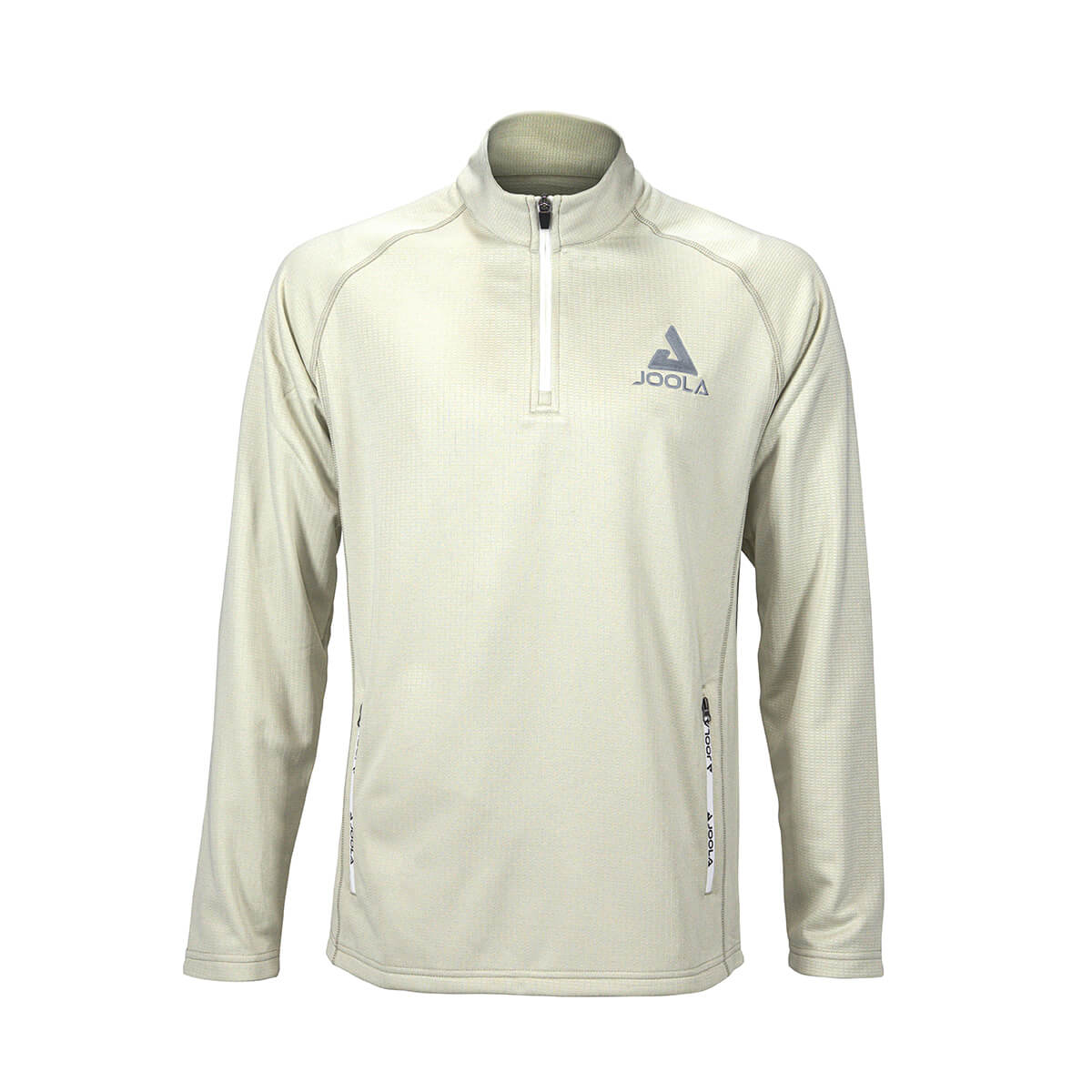 Product photo showing the front of the JOOLA Victory Quarter Zip Jacket in Cream #Cream