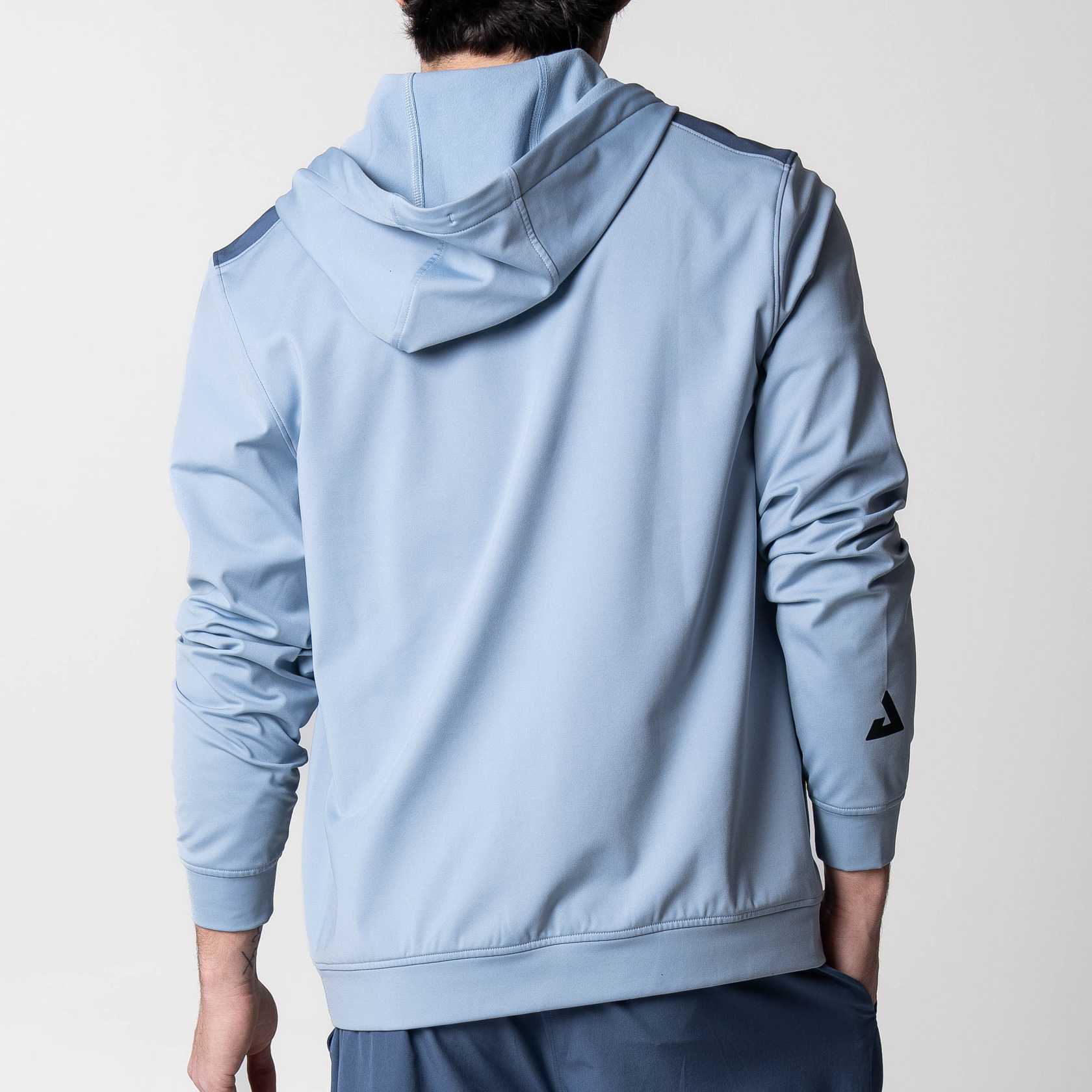 Light blue hoodie with a JOOLA logo on the back, worn by a person against a plain background