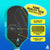 JOOLA Hyperion CFS inforgraphic pickleball paddle with feature labels on a blue background